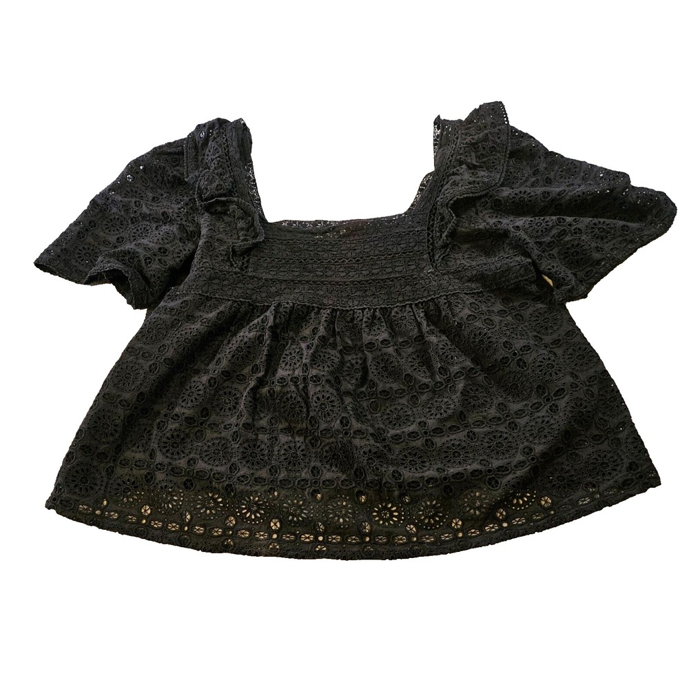 Vineyard Vines Women's SZ L Black Eyelet Embroidered Ruffle Boho Peasant Cottage